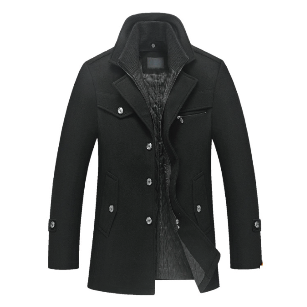 Wool Coat Double Collar - Black