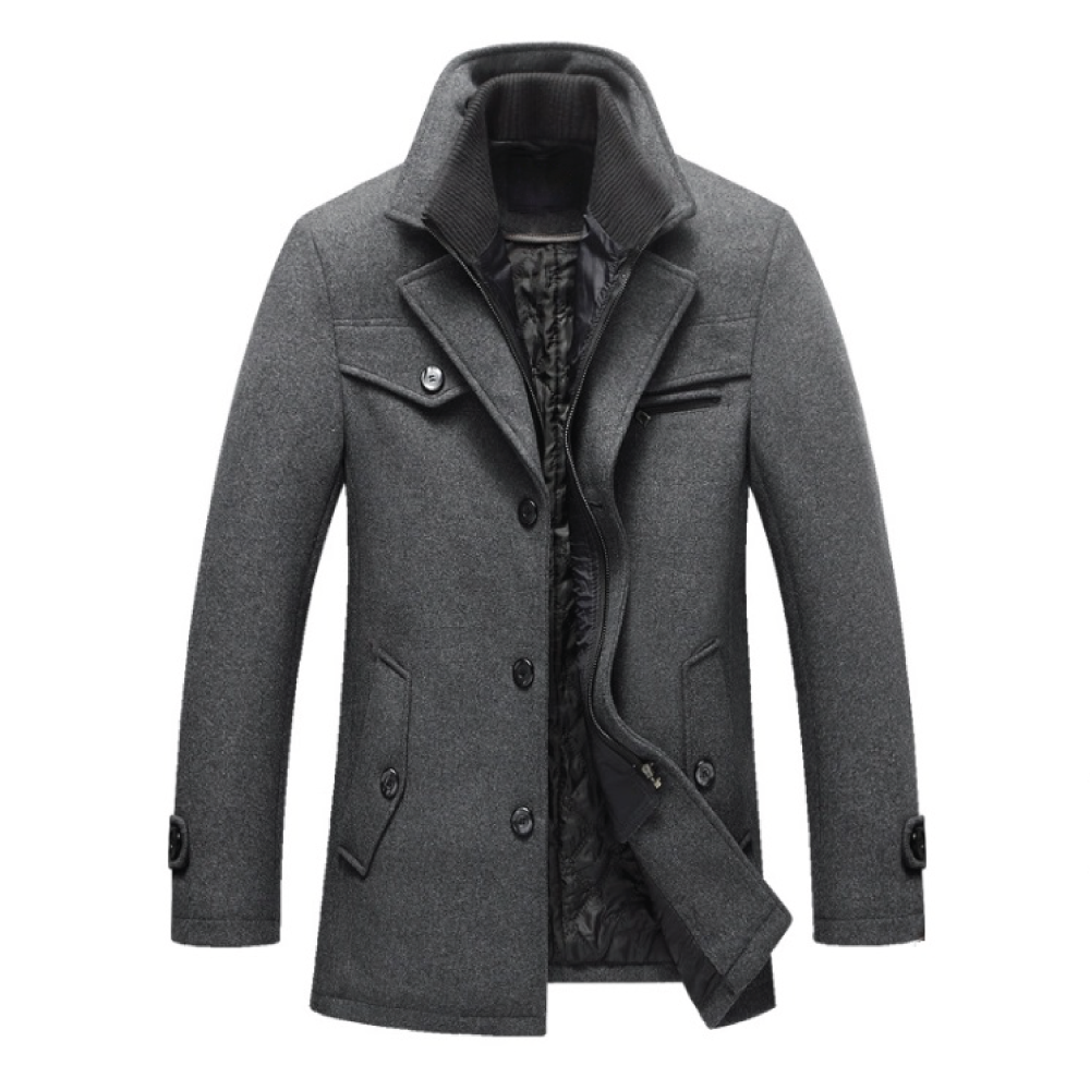 Wool Coat Double Collar - Grey