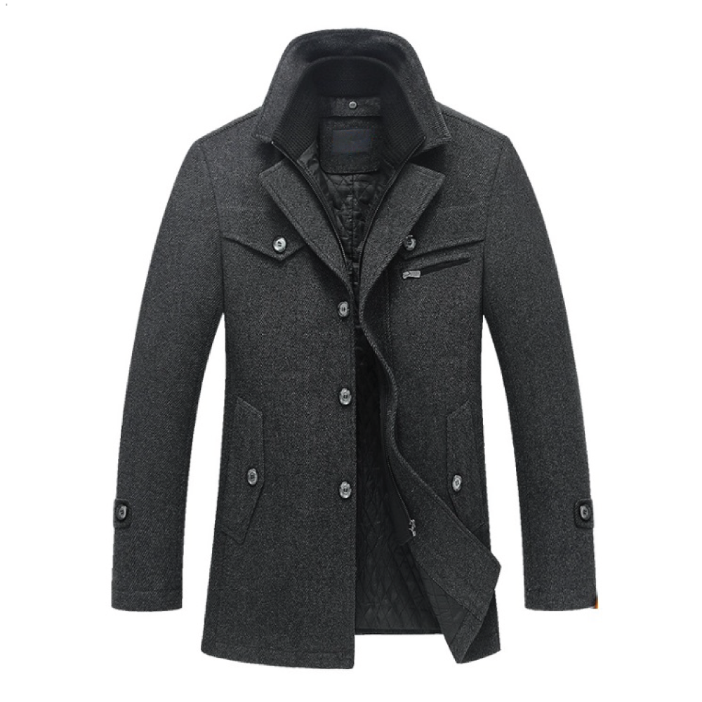 Wool Coat Double Collar - Striped Grey